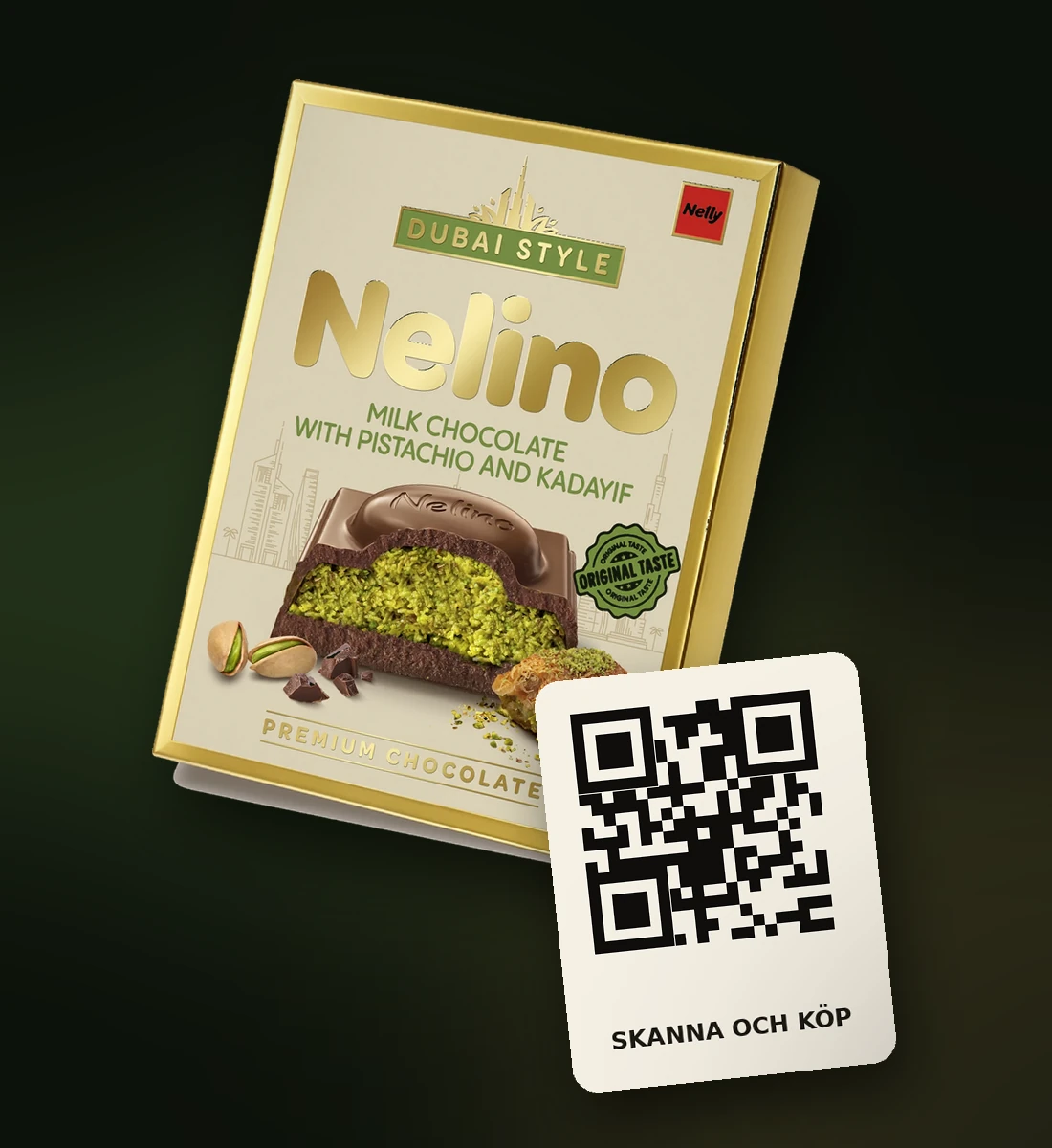 Nelino med QR-kod till lagets egen kampanjsida